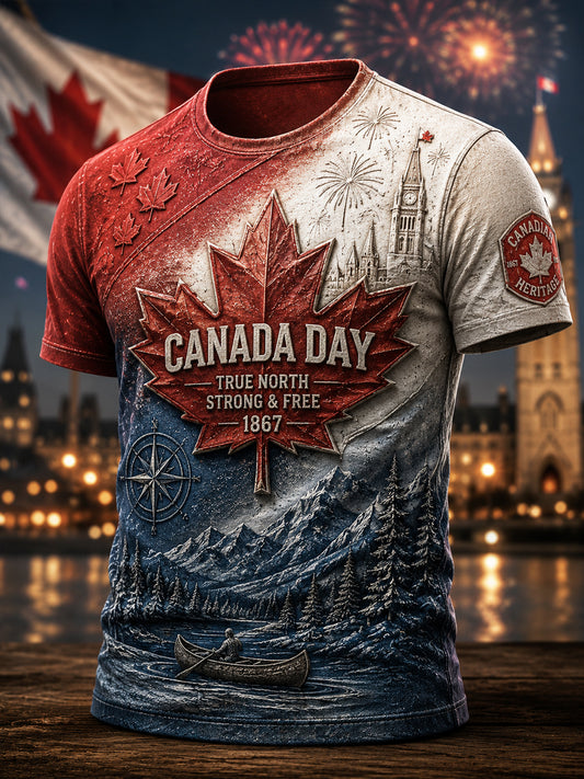Retro Canada Day Maple Leaf Gradient Art Casual T-Shirt