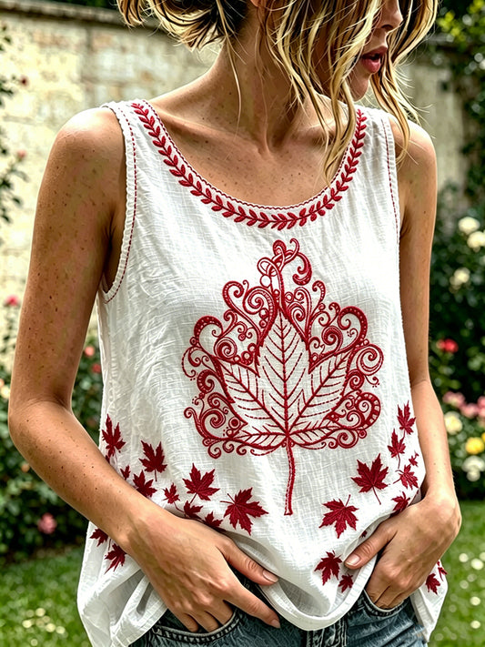 Women's Canada Maple Leaf Art Retro Print Sleeveless Tank Top