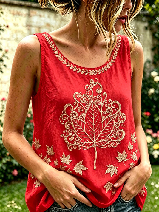 Women's Canada Maple Leaf Art Retro Print Sleeveless Tank Top