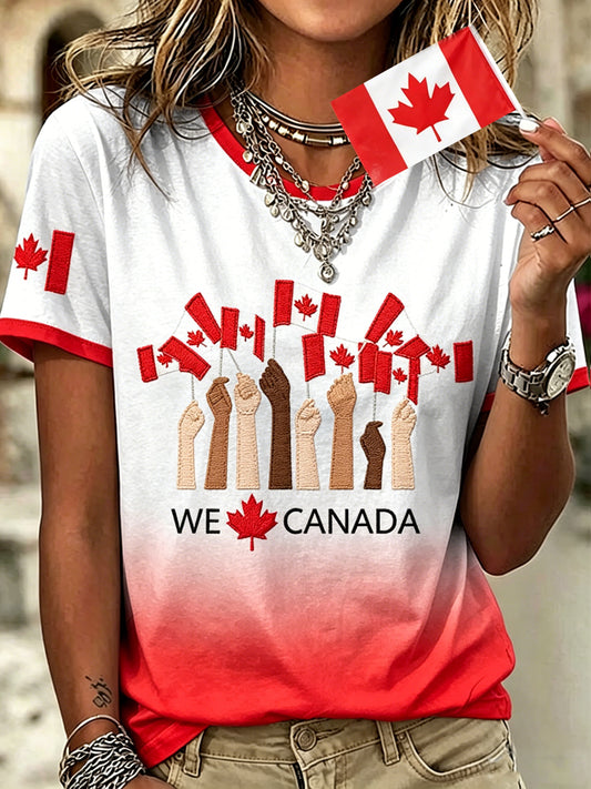 Women's Canada Day Printed Vintage Fashion Loose Short Sleeve T-Shirt