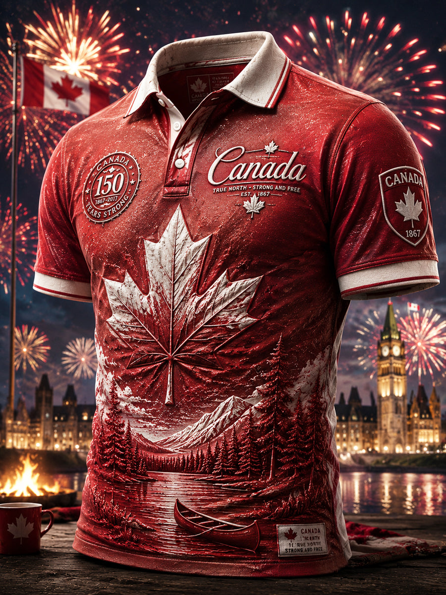 Retro Canada Day Maple Leaf Art Polo Shirt