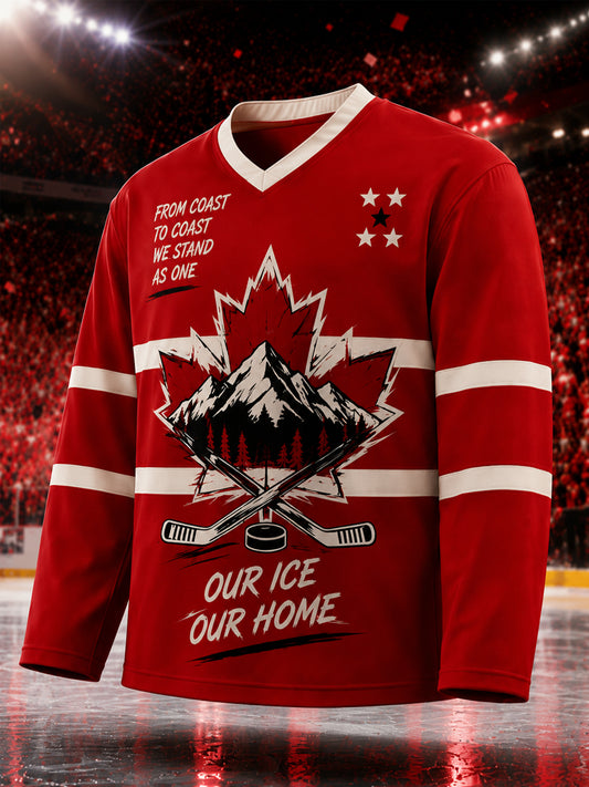 Men's Gift For Canada Hockey Fans Print Casual Long-Sleeve T-Shirt