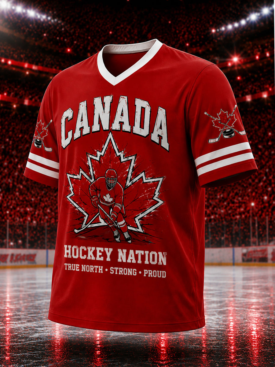 Men's Gift For Canada Hockey Fans Print Casual V-Neck Tee