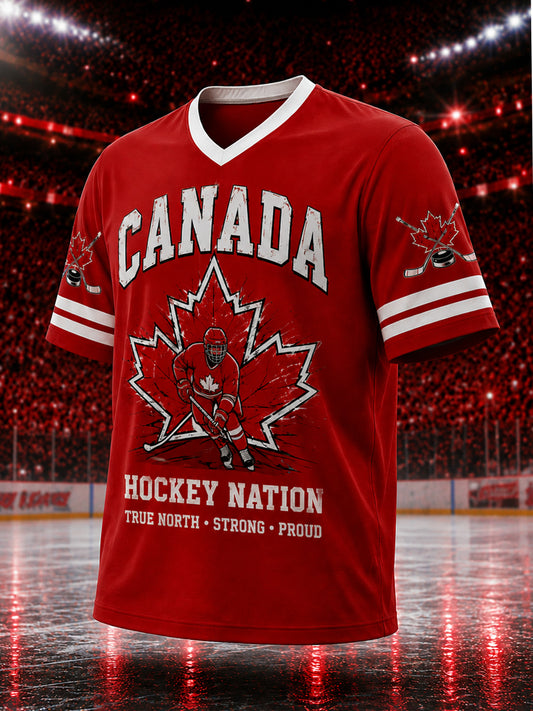 Men's Gift For Canada Hockey Fans Print Casual V-Neck Tee