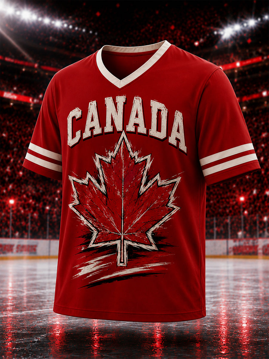 Men's Gift For Canada Hockey Fans Print Casual V-Neck Tee