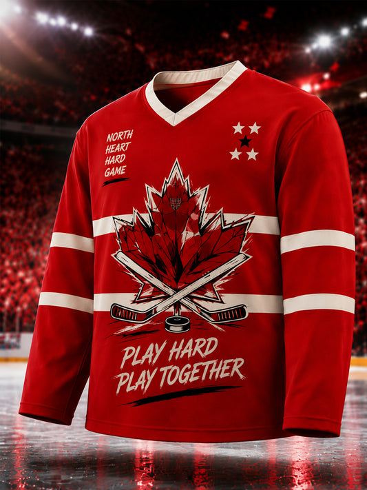 Men's Gift For Canada Hockey Fans Print Casual Long-Sleeve T-Shirt