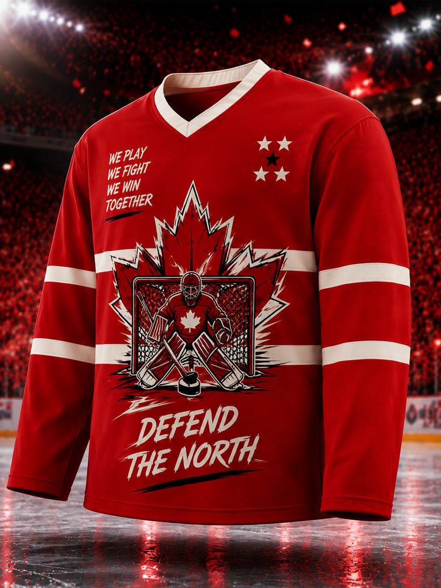 Men's Gift For Canada Hockey Fans Print Casual Long-Sleeve T-Shirt