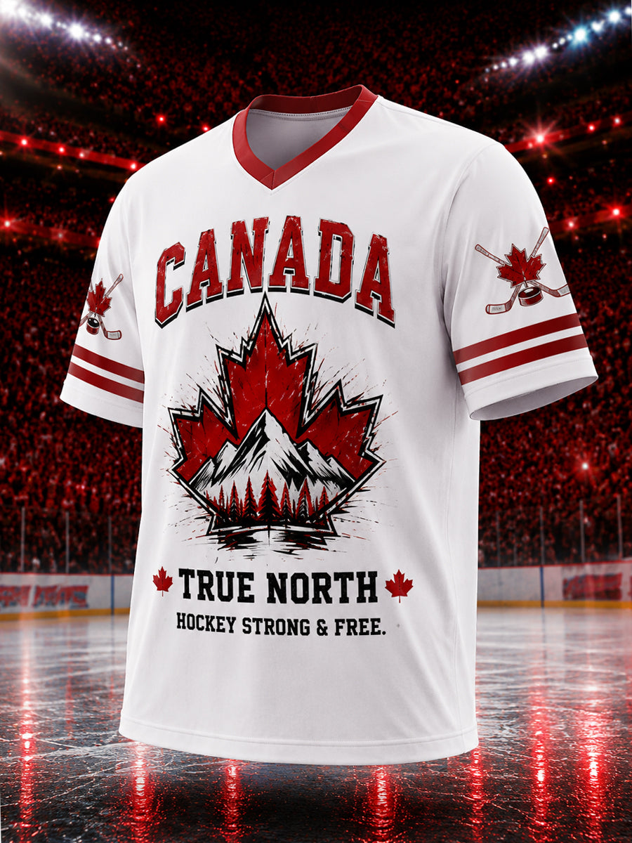 Men's Gift For Canada Hockey Fans Print Casual V-Neck Tee