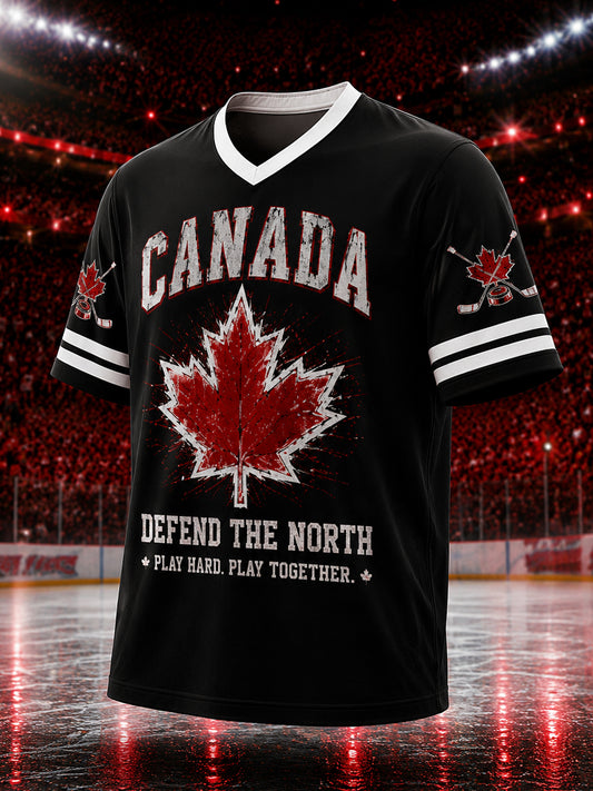 Men's Gift For Canada Hockey Fans Print Casual V-Neck Tee