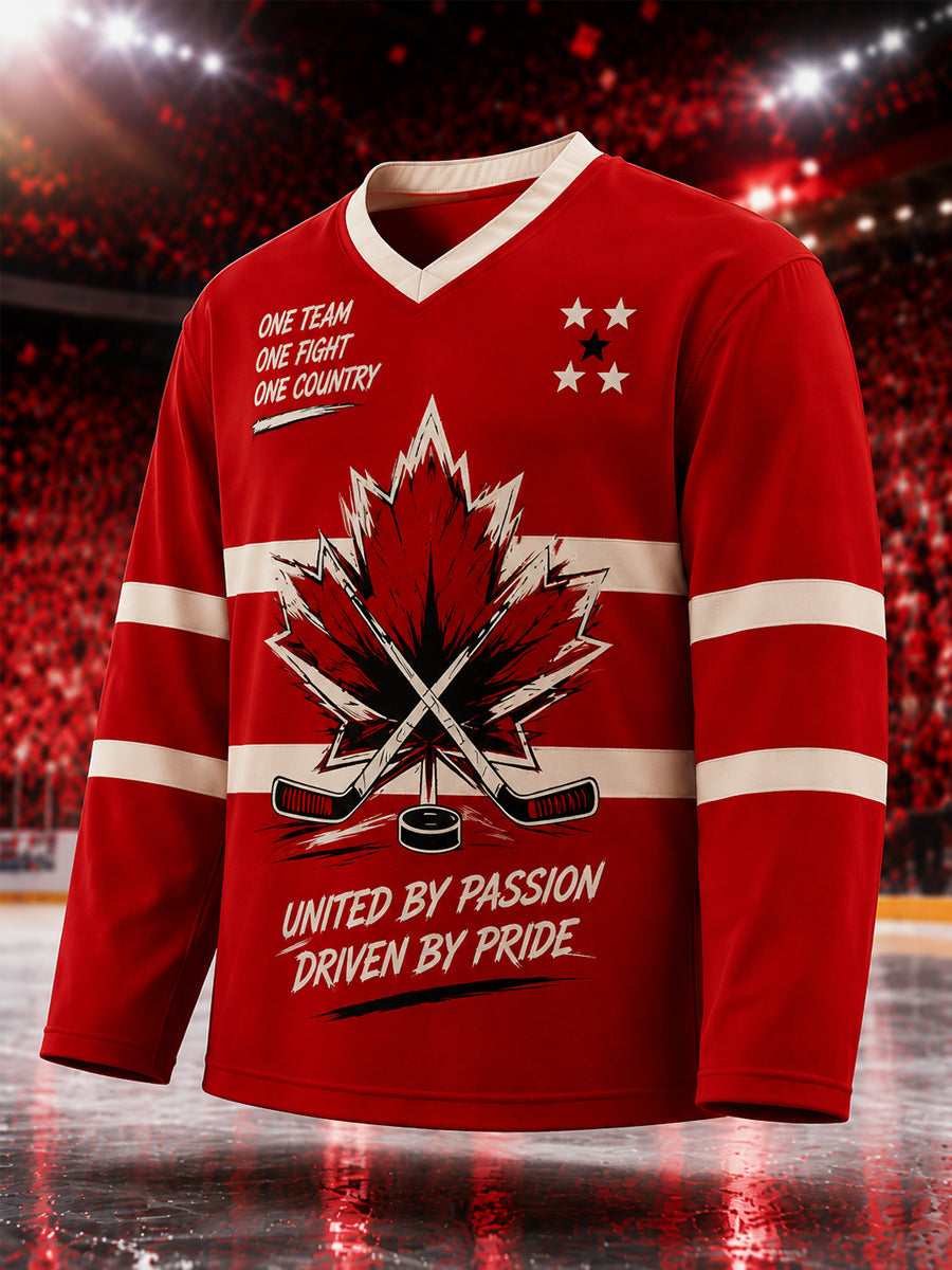 Men's Gift For Canada Hockey Fans Print Casual Long-Sleeve T-Shirt