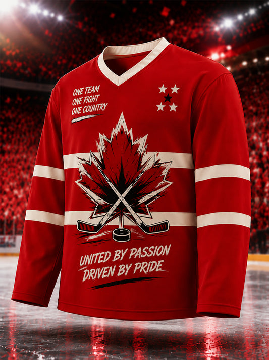 Men's Gift For Canada Hockey Fans Print Casual Long-Sleeve T-Shirt