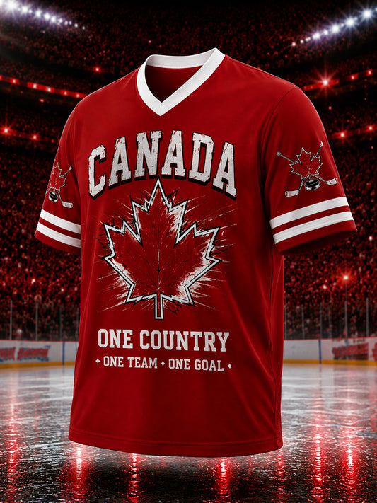 Men's Gift For Canada Hockey Fans Print Casual V-Neck Tee