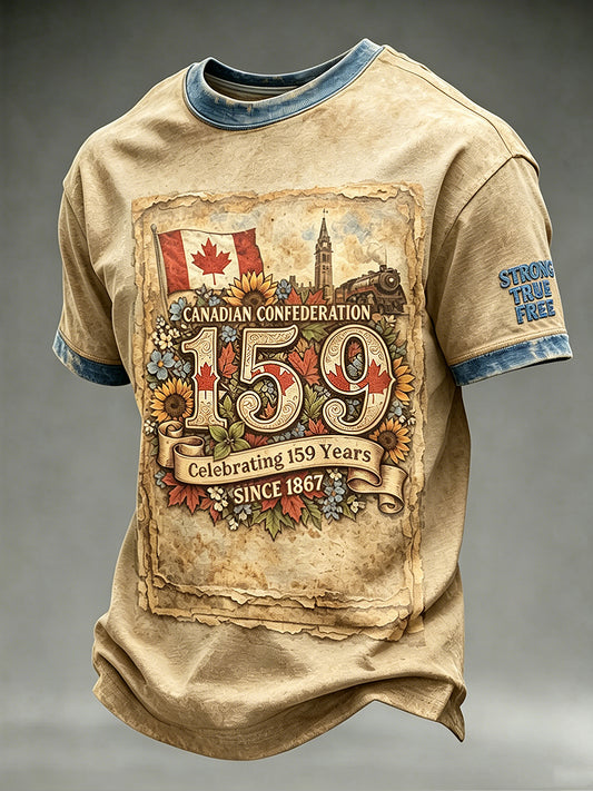 Men's Canada Day Printed Vintage Fashion Loose Short Sleeve T-Shirt