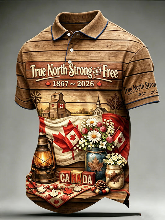 Men's Canada Day Print Polo Collar Casual Short Sleeved Shirt