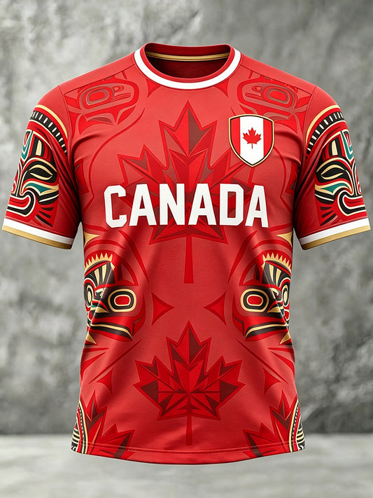 Men's Canada Soccer Printed Vintage Fashion Loose Short Sleeve T-Shirt