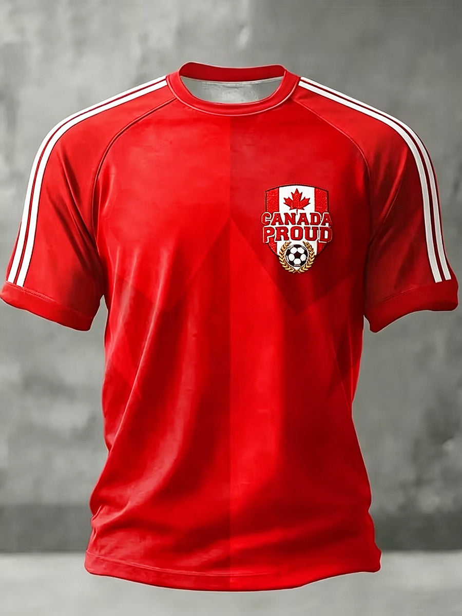 Men's Canada Soccer Printed Vintage Fashion Loose Short Sleeve T-Shirt