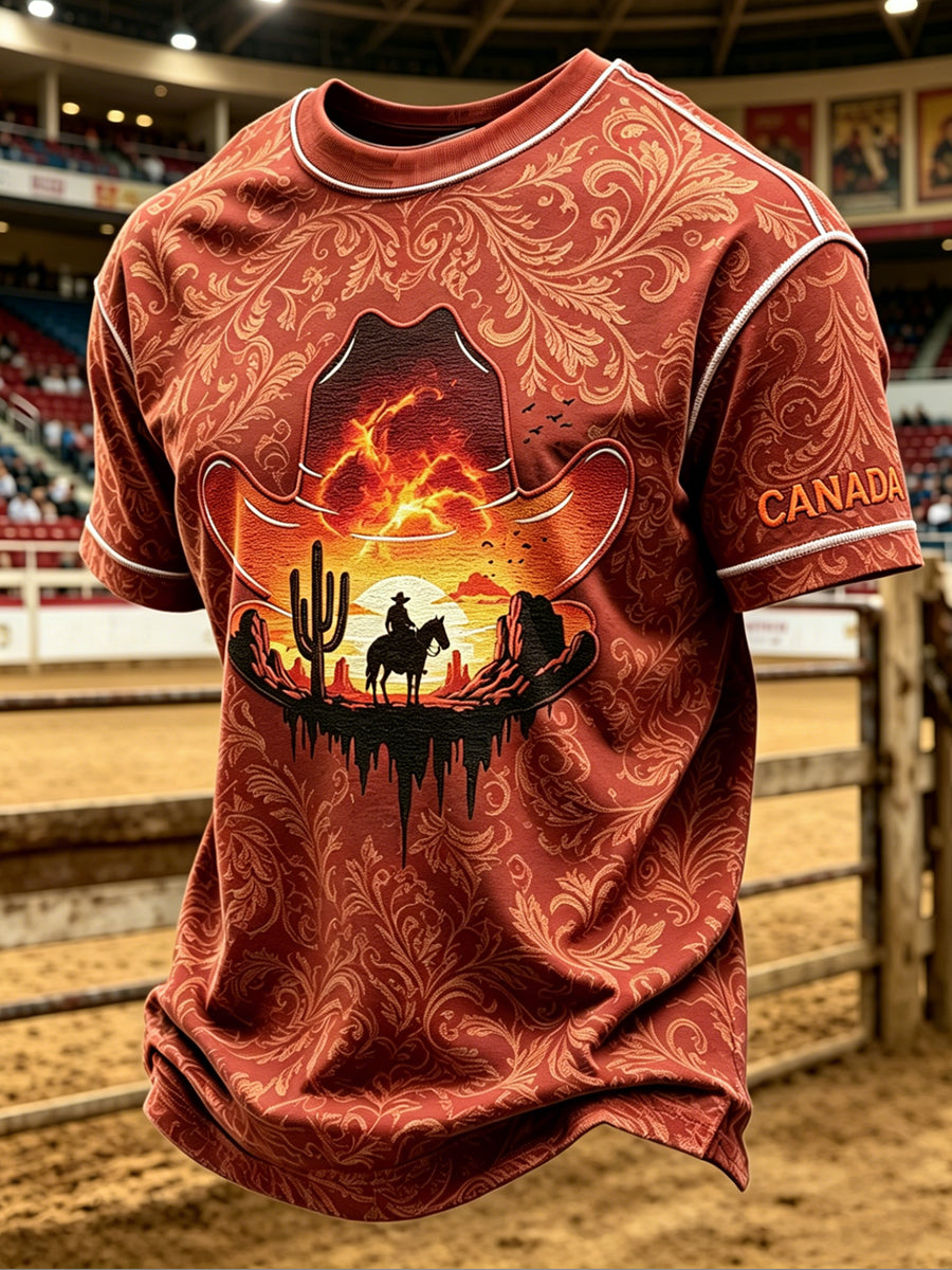 Men's Calgary Stampede Printed Vintage Fashion Loose Short Sleeve T-Shirt