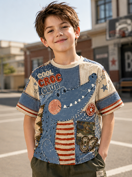 Barnets T-skjorte med dyr og korte ermer