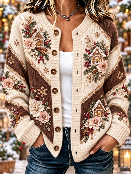 Women's Vintage Floral Christmas House Cardigan