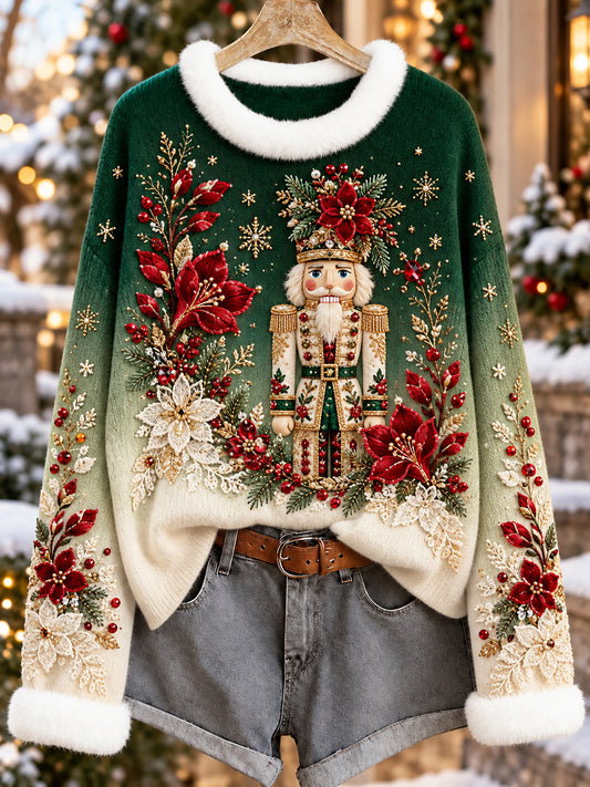 Women's Retro Floral Christmas-Themed Gradient Sweatshirt