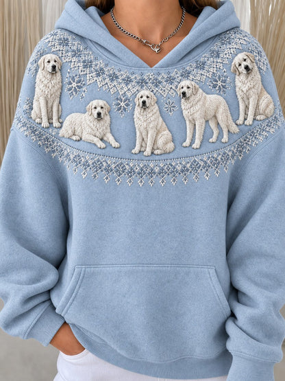 Women's Vintage Great Pyrenees Dogs Yoke Isle Pattern Print Cozy Hoodie