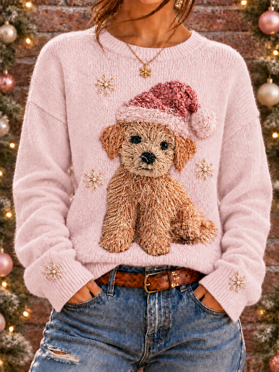Women's Cute Christmas Dog Art Printed Sweater