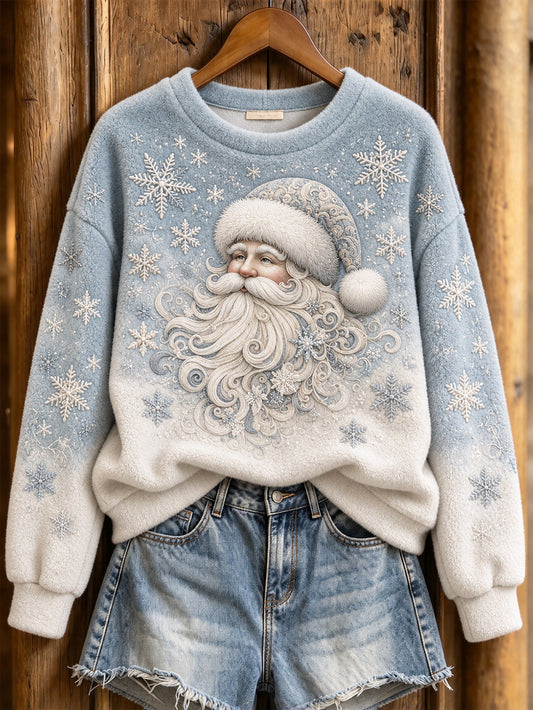 Women's Winter Christmas Santa Claus Pattern Casual Flannel Sweatshirt