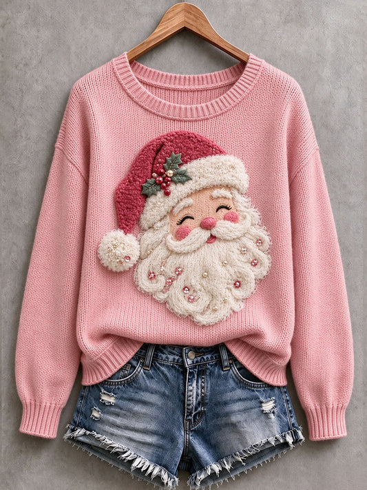 Women's Pink Santa Cozy Knit Sweater