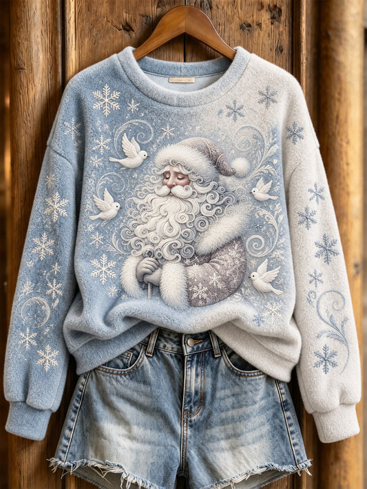 Women's Winter Christmas Santa Claus Pattern Casual Flannel Sweatshirt