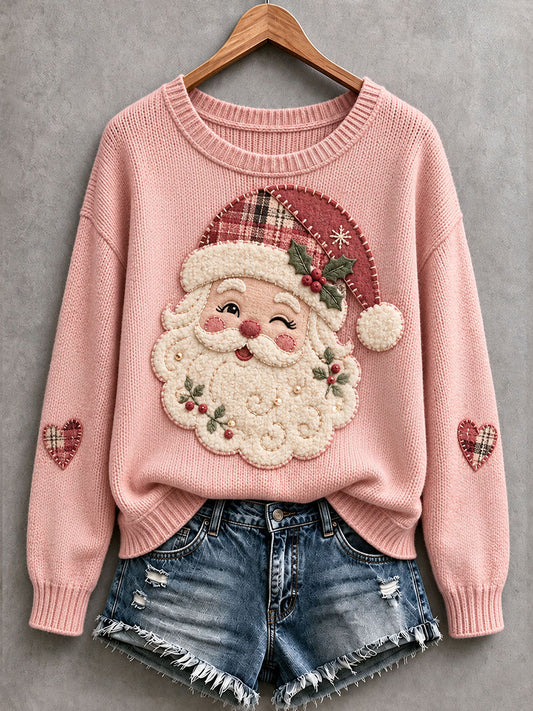 Women's Pink Santa Cozy Knit Sweater