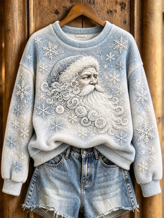 Women's Winter Christmas Santa Claus Pattern Casual Flannel Sweatshirt