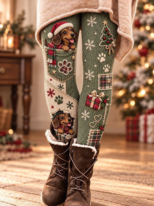 Women's Cute Christmas Dog Art Printed Leggings