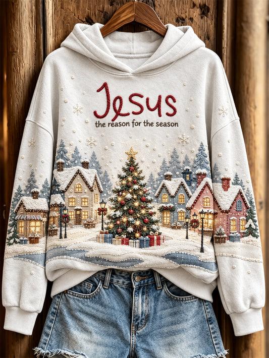 Women's Christmas Jesus Is The Reason For The Season Pattern Casual Hoodie