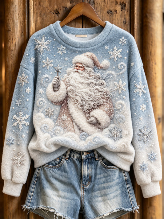 Women's Winter Christmas Santa Claus Pattern Casual Flannel Sweatshirt