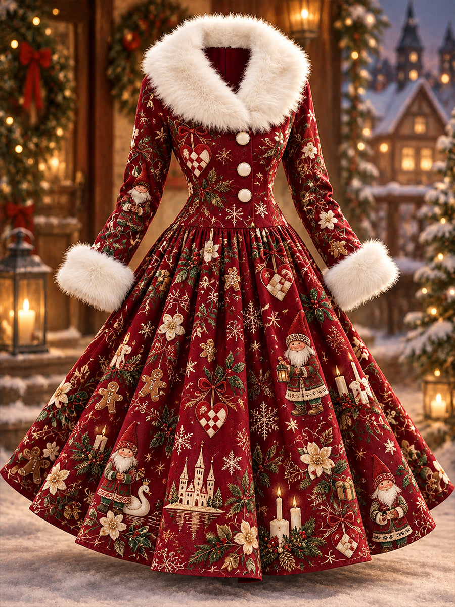 Women's Christmas-Themed Printed Dress