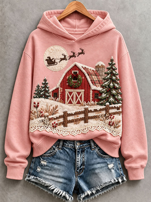 Women's Christmas Snow Scene Print Hoodie