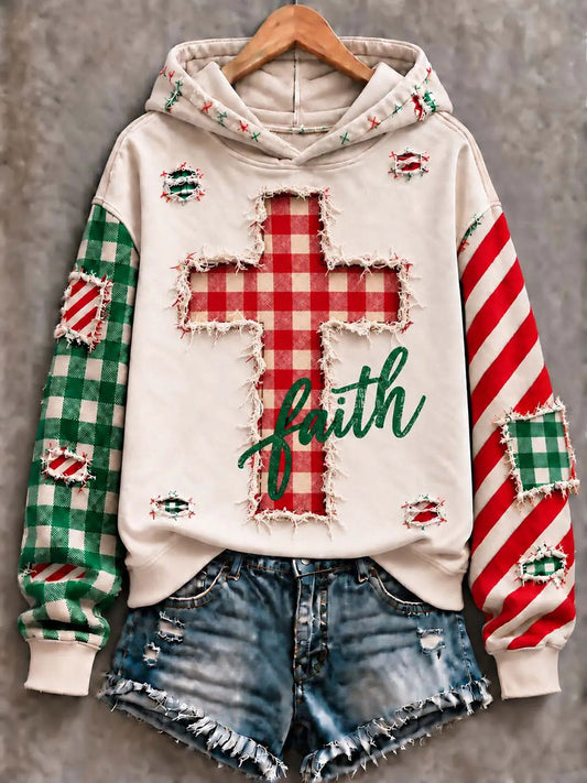 Women's Christmas Cross Print Casual Hoodie
