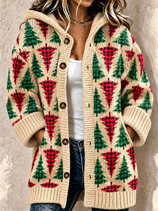 Women's Christmas tree Composite Fleece Long Coat