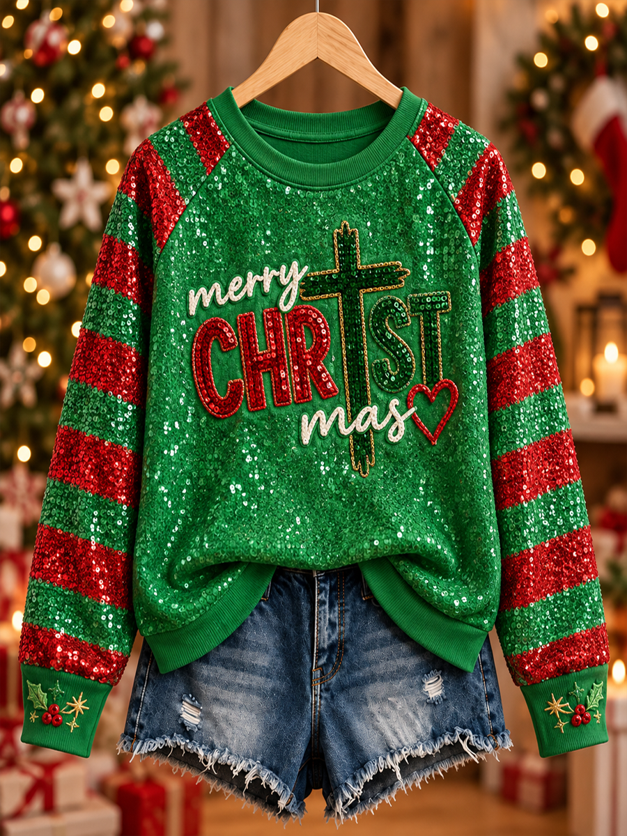 Women's Christian Christmas Printed raglan sleeve sweatshirt