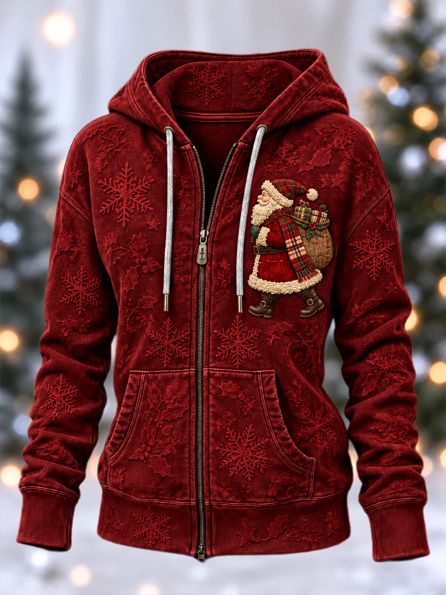 Women's Christmas Print Zip-Up Hoodie