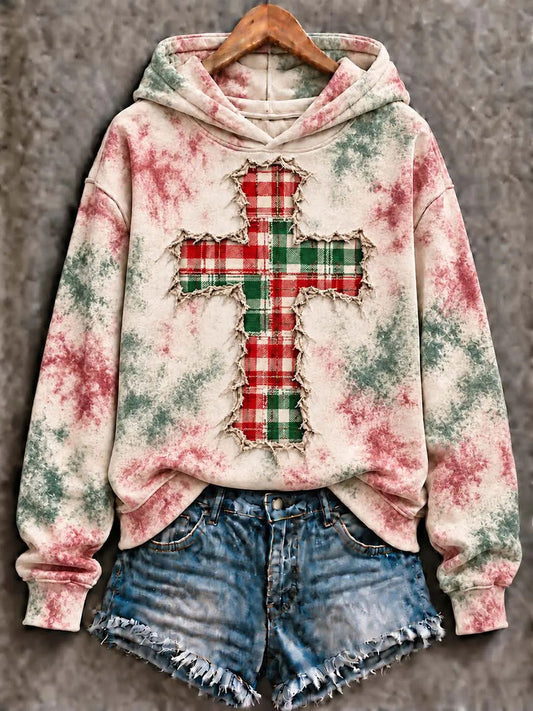 Women's Christmas Cross Print Casual Hoodie