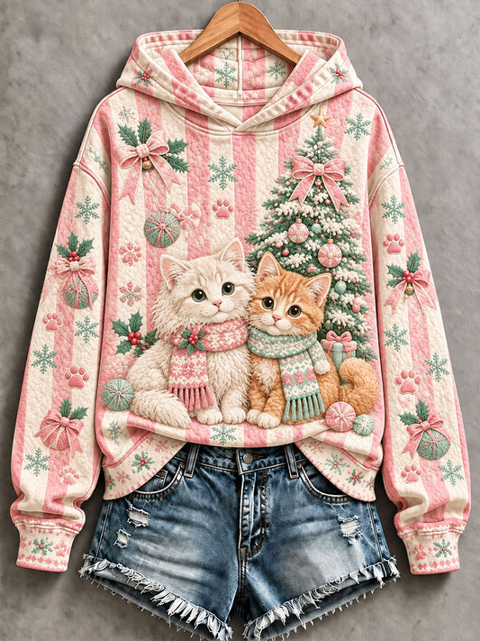 Women’s Cat Art Print Casual Hoodie