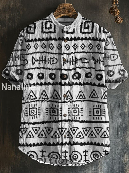 Unisex Azct Pattern Print Cotton Casual Short Sleeve Shirt Colorful / S