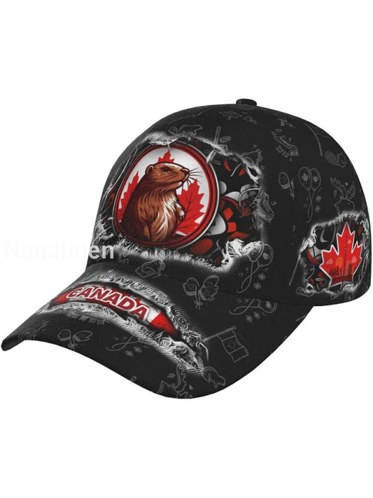 Unisex Beaver Maple Leaf Canada Flag Hat Black / JM