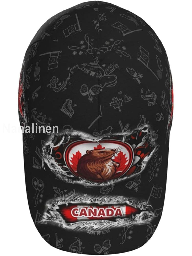 Unisex Beaver Maple Leaf Canada Flag Hat Black / JM