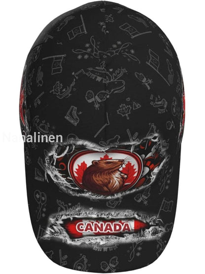 Unisex Beaver Maple Leaf Canada Flag Hat Black / JM