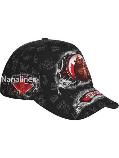Unisex Beaver Maple Leaf Canada Flag Hat Black / JM