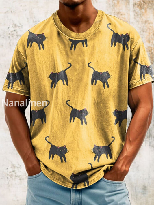 Unisex Black Cats Painting Abstract Print Design T-Shirt Colorful / S