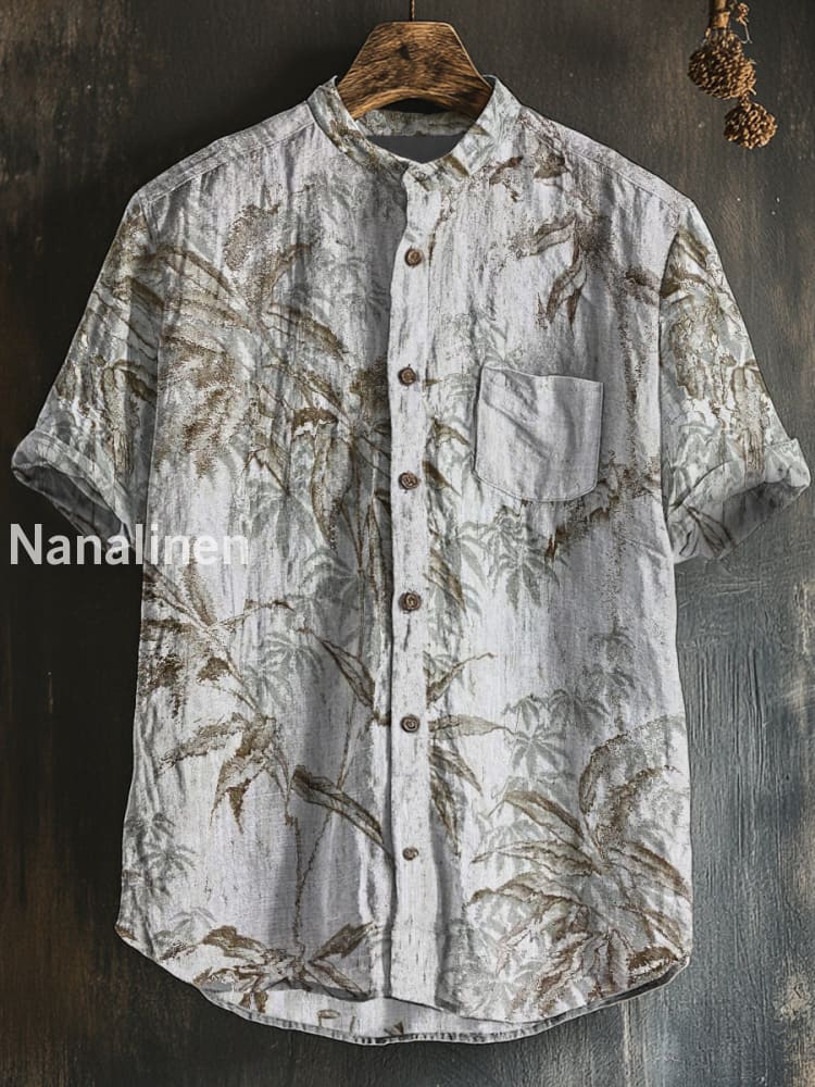 Unisex Boho Style Bamboo Print Cotton Casual Short Sleeve Shirt Colorful / S