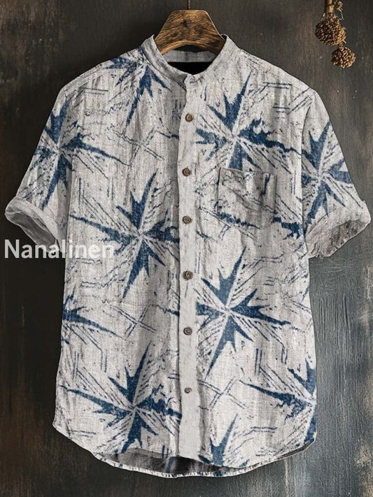 Unisex Boho Style Cross Print Cotton Casual Short Sleeve Shirt Colorful / S